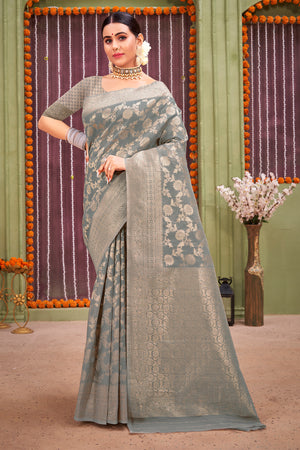 Coin Grey Linen Saree