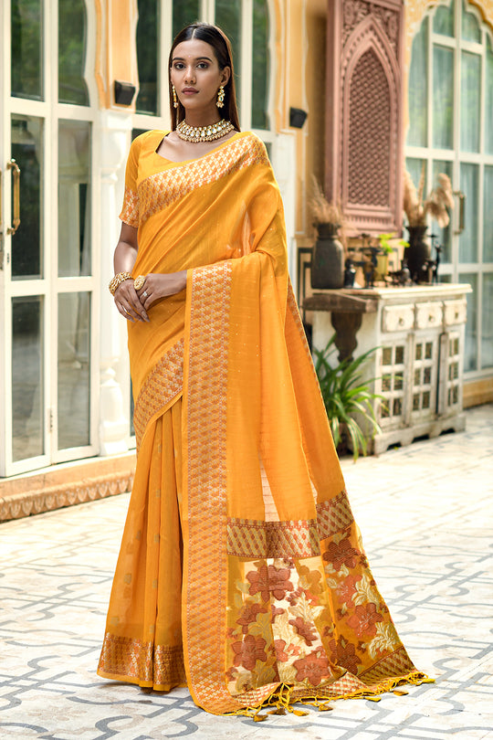 Digital Printed Cotton Silk Saree in Yellow and Multicolor : STS7529