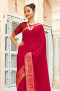 Cherry Red Georgette Saree