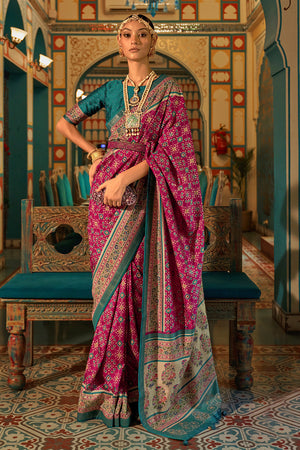 Handwoven Hathi Savari Semi Patan Patola Silk Saree - Seerat