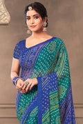 Teal And Blue Chiffon Saree