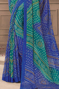 Teal And Blue Chiffon Saree