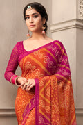 Orange And Pink Chiffon Saree