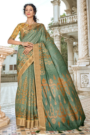 Green And Beige Dola Saree