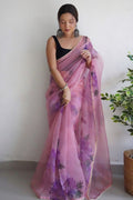 pink organza saree