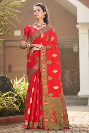 Red Banarasi Silk Saree | Leemboodi