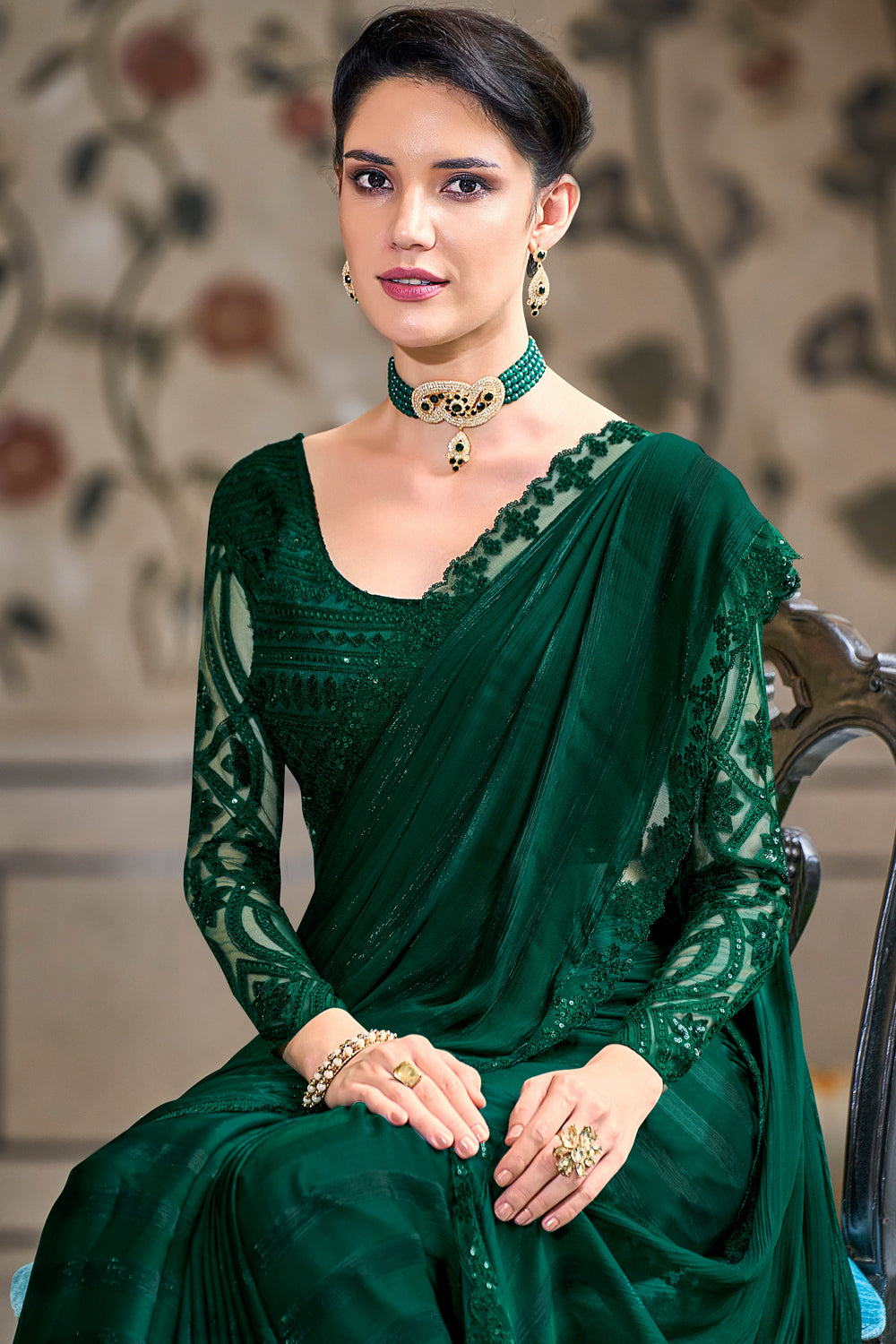 Kanika Kapoor Looks Drop Dead Gorgeous In Bottle Green Saree Drape With  Beautiful Embellished Blouse See Here  IWMBuzz
