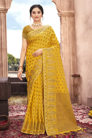 Butter Yellow Banarasi Saree