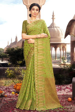 Lime Green Banarasi Saree