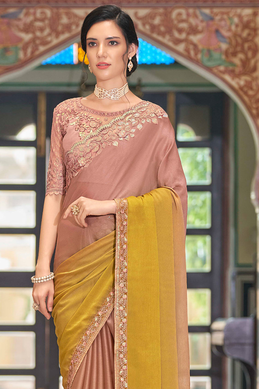 buy-peach-and-yellow-silk-saree-online-karagiri