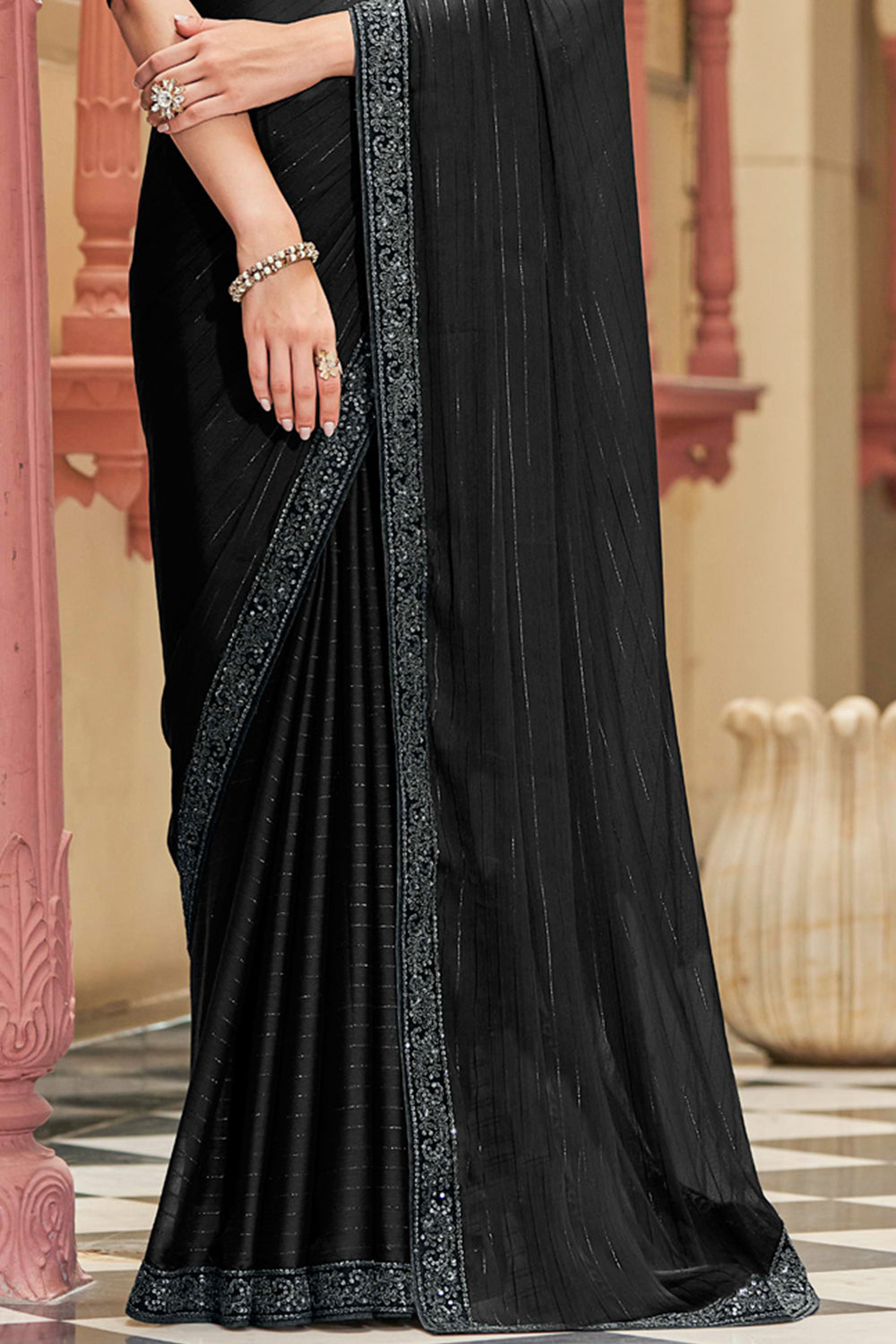 black silk plain saree with blouse - Vedant Vastram - 3665295