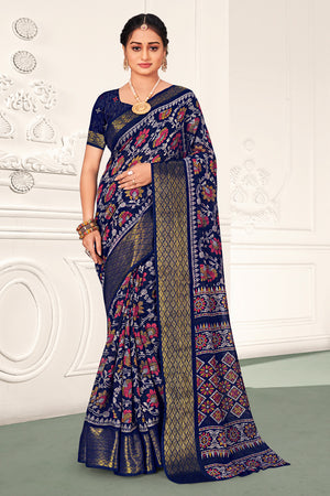 Blue And Red Cotton Saree