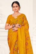 Yellow And Orange Cotton Saree