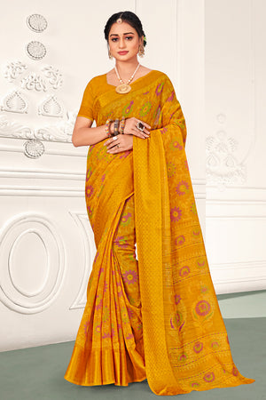 Yellow And Orange Cotton Saree