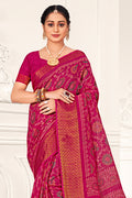 Fuscia Pink And Beige Cotton Saree