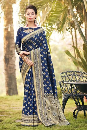 Navy Blue Banarasi Saree