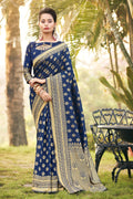 Navy Blue Banarasi Saree