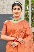 Cantaloupe Peach Organza Saree