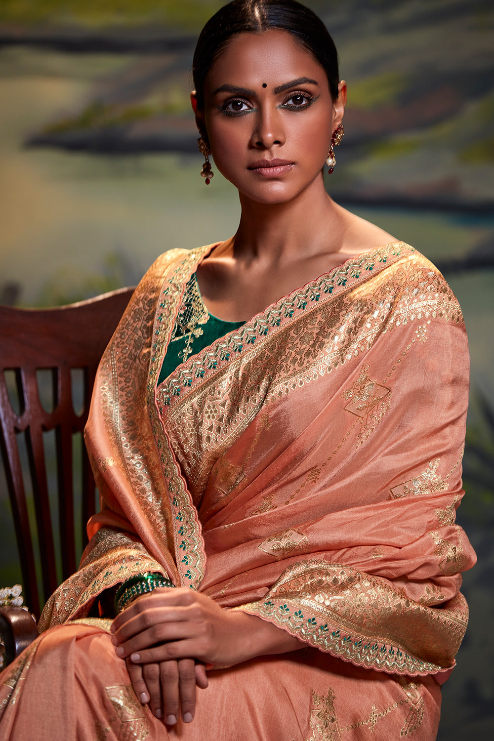 Peach color on sale wedding pattu saree