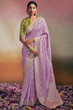 Lavender Purple Dola Silk Saree