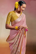 Flamingo Pink Dola Silk Saree