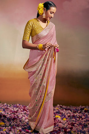 Flamingo Pink Dola Silk Saree