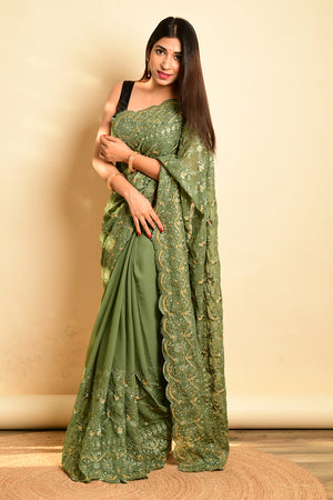 Fern Green Georgette Saree