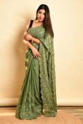 green georgette saree