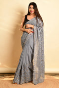 grey georgette saree