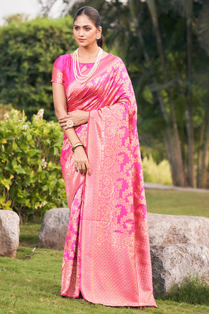 Hot Pink Banarasi Saree