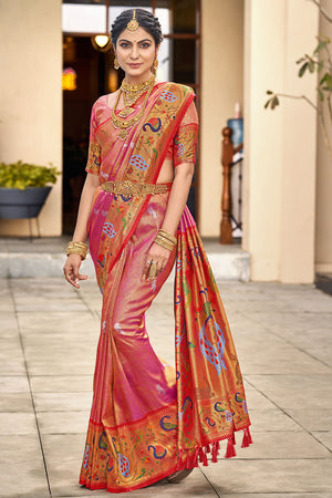 Thulian Pink Paithani Silk Saree