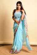 blue georgette saree