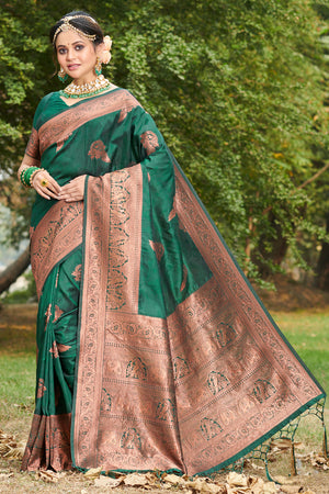 Bottle Green Banarasi Saree