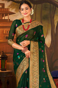 Bottle Green Organza Saree