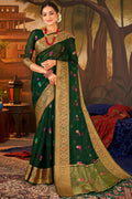 Bottle Green Organza Saree