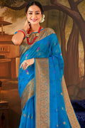 Cyan Blue Organza Saree