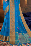 Cyan Blue Organza Saree