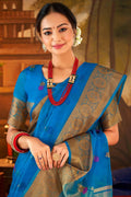 Cyan Blue Organza Saree