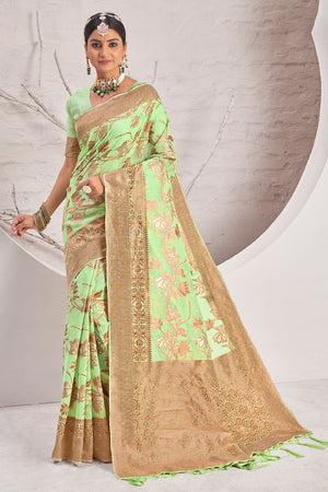 Mint Green Cotton Saree