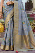 Dusky Blue Tissue Saree