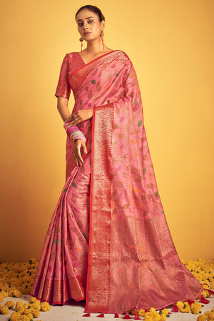 Flamingo Pink Banarasi Saree