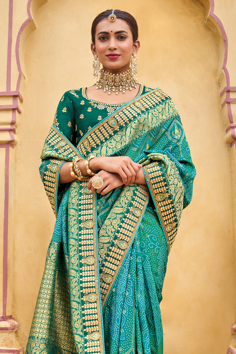 Teal Coloured Handloom Chanderi Cotton Saree