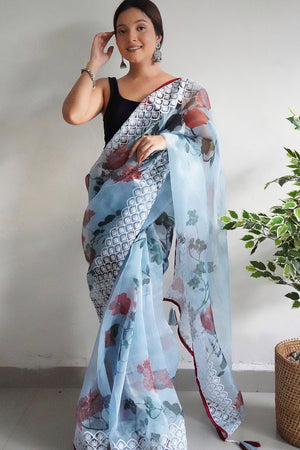 Powder Blue Organza Saree