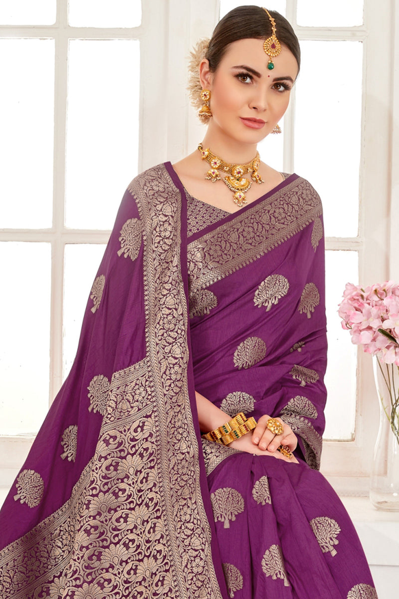 Buy Mulberry Wine Banarasi Silk Saree online-Karagiri