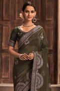 Olive Green Oraganza Saree