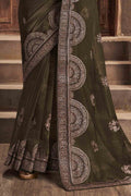 Olive Green Oraganza Saree