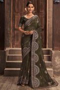 Olive Green Oraganza Saree