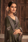 Olive Green Oraganza Saree