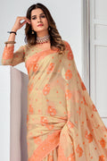 Beige And Peach Cotton Saree