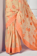 Beige And Peach Cotton Saree